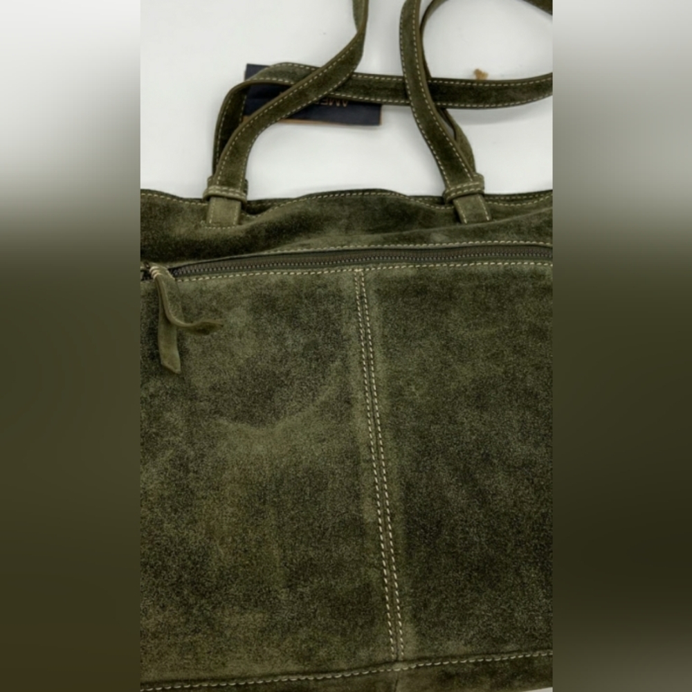 American Leather Co. Mercer Suede Woven Tote Olive Green - Picture 4 of 6